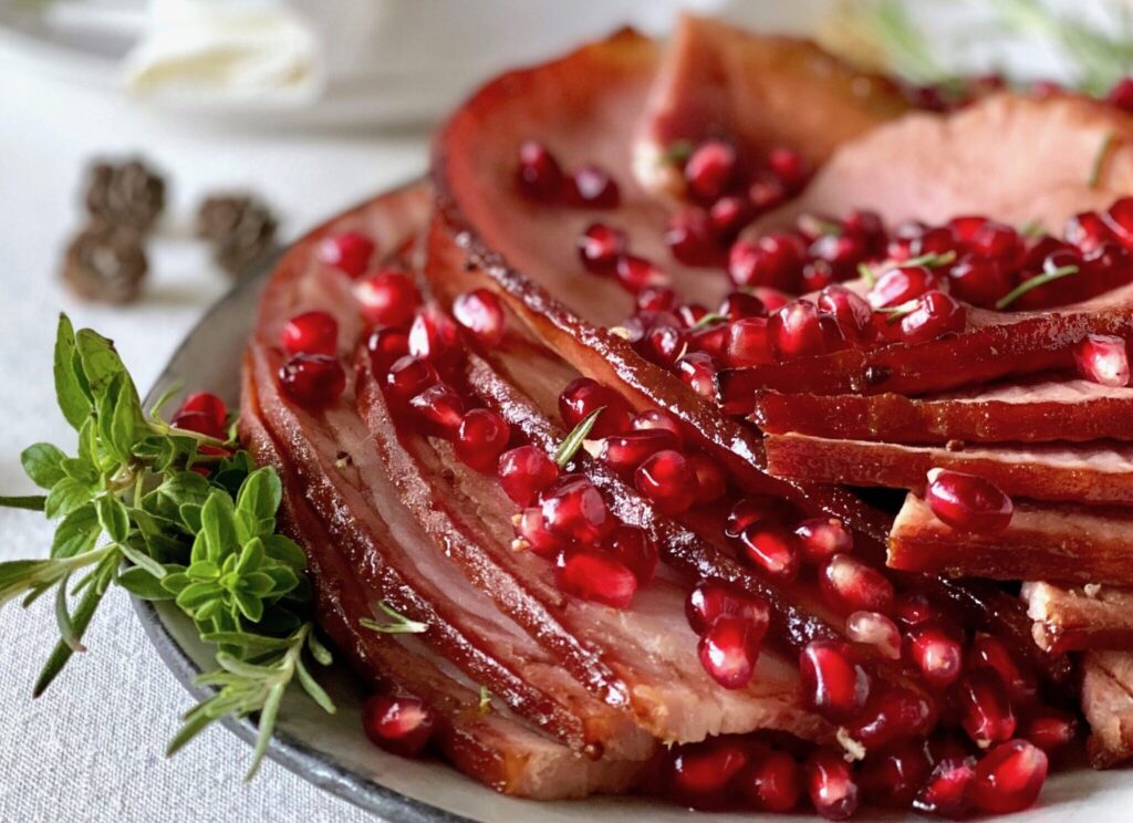 Baked Ham with Pomegranate Glaze