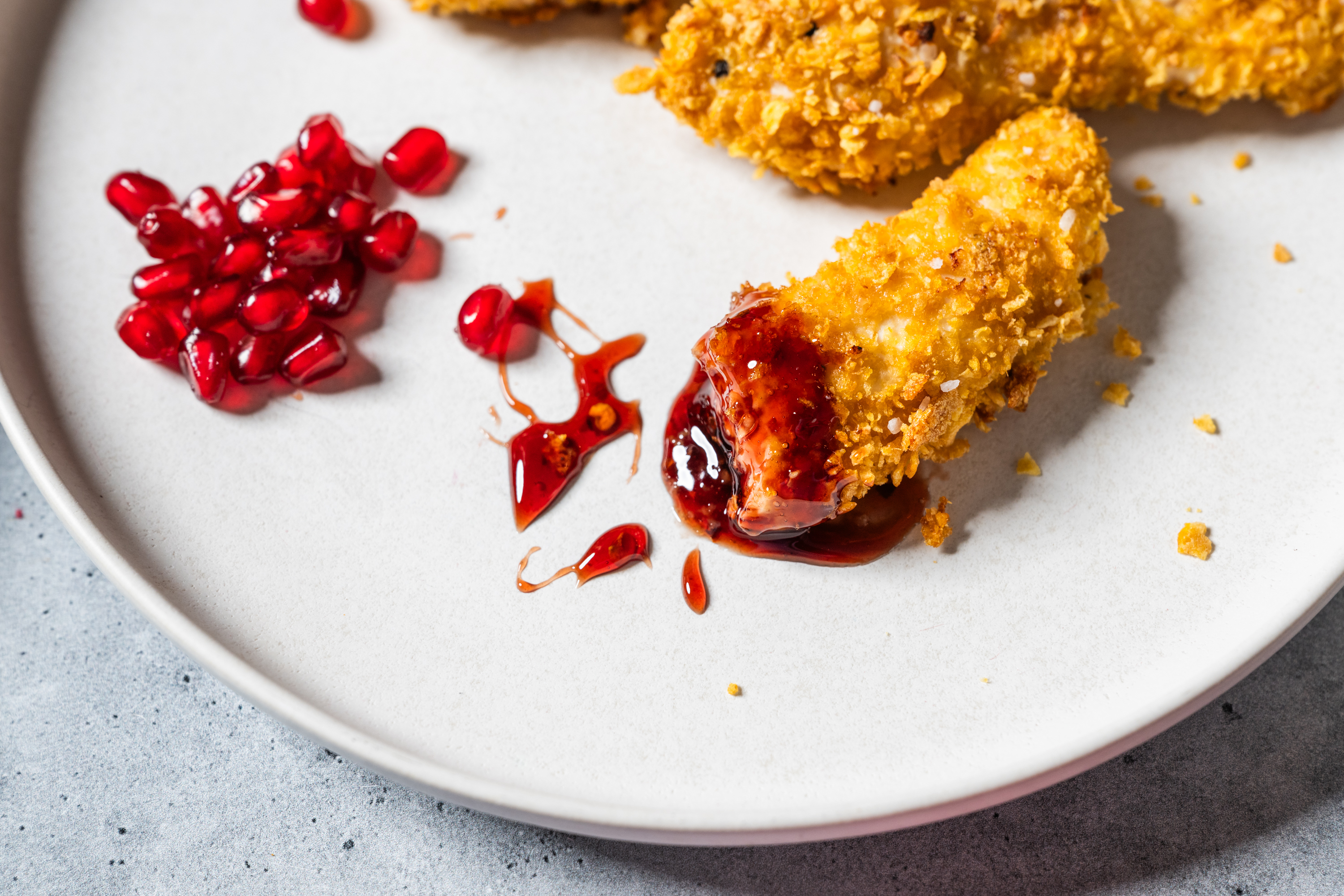 Pomegranate Dipping Sauce with Chicken Strips